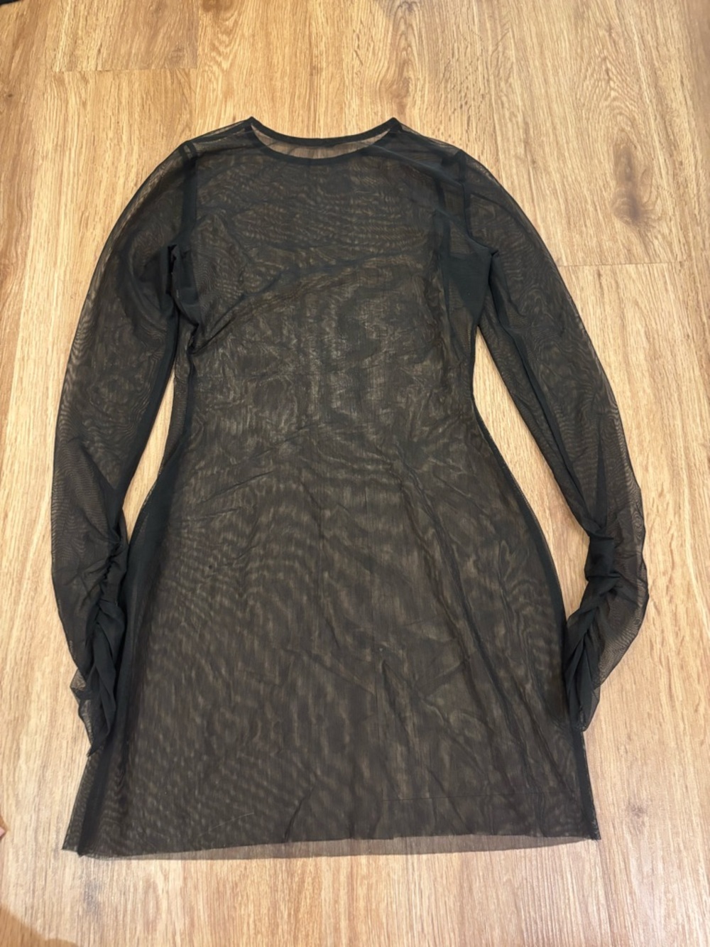 Zara Black Long-Sleeve Sheer Mesh Mini Dress